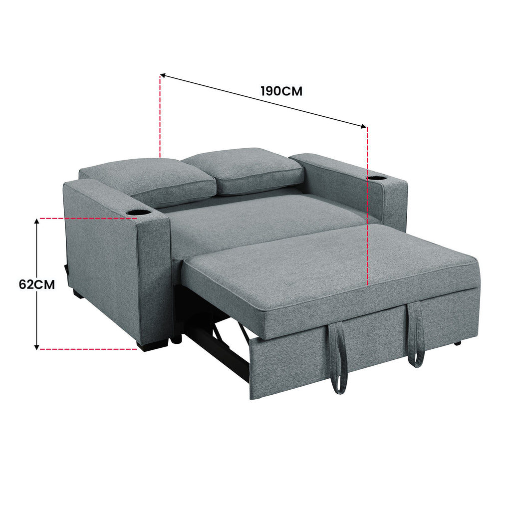Sarantino Hoffman Linen Sofa Bed with Cushions & Cup Holders Airforce Blue