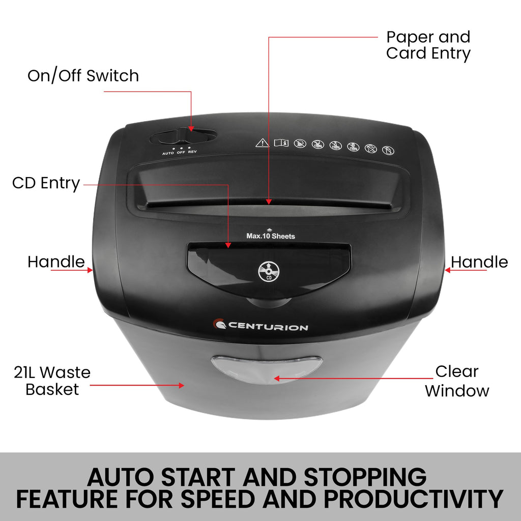 Centurion 21L Cross-Cut Office Shredder 10-Sheet Paper, CD & Credit Card Security