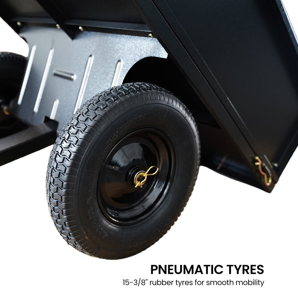 Kartrite Heavy Duty Dump Cart 270kg Capacity Pneumatic Tyres Quick Release Pedal Removable Tailgate Trailer for Garden