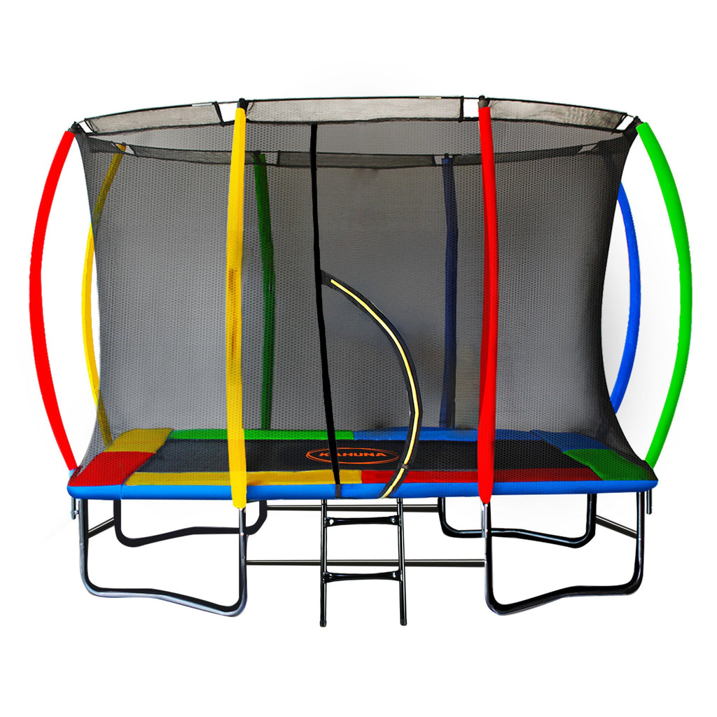 Kahuna 8ft x 11ft Rectangular Trampoline Rainbow Free Safety Net Spring Pad Cover Mat Ladder
