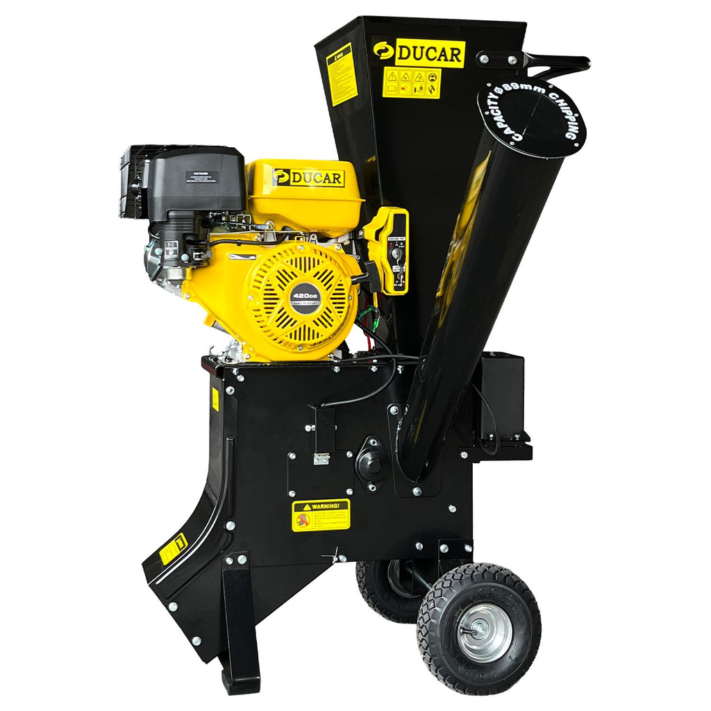 Ducar 89mm Key Electric Start Wood Chipper 420cc 15hp 4-stroke Engine Unleaded Petrol Garden Shredder Mulcher Grinder - 601c Black