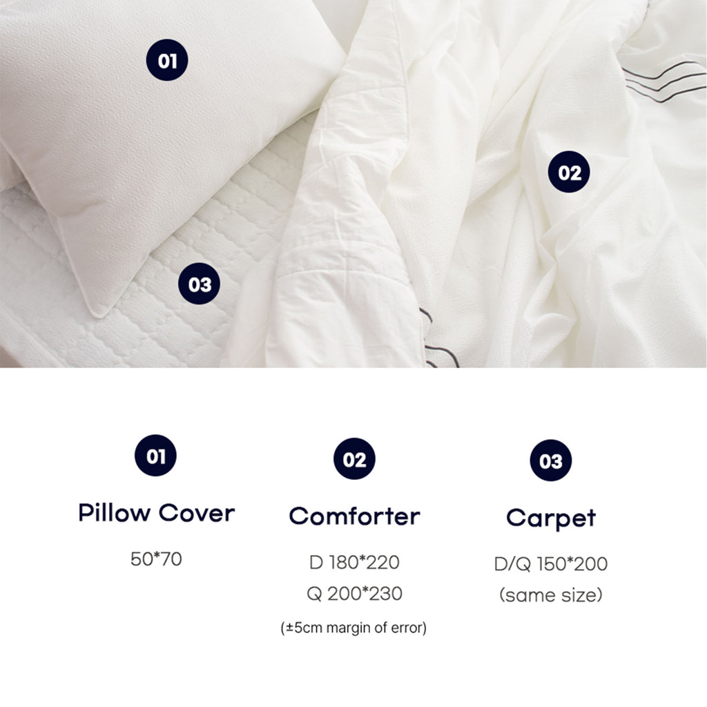 Saesom Flua Snow Comforter Set Double Cool Quilt Bedspread WHITE