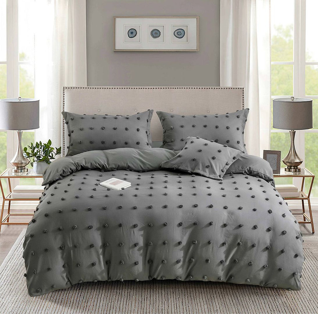 Tufted Dot Jacquard Queen Size Grey Duvet Quilt Cover Set