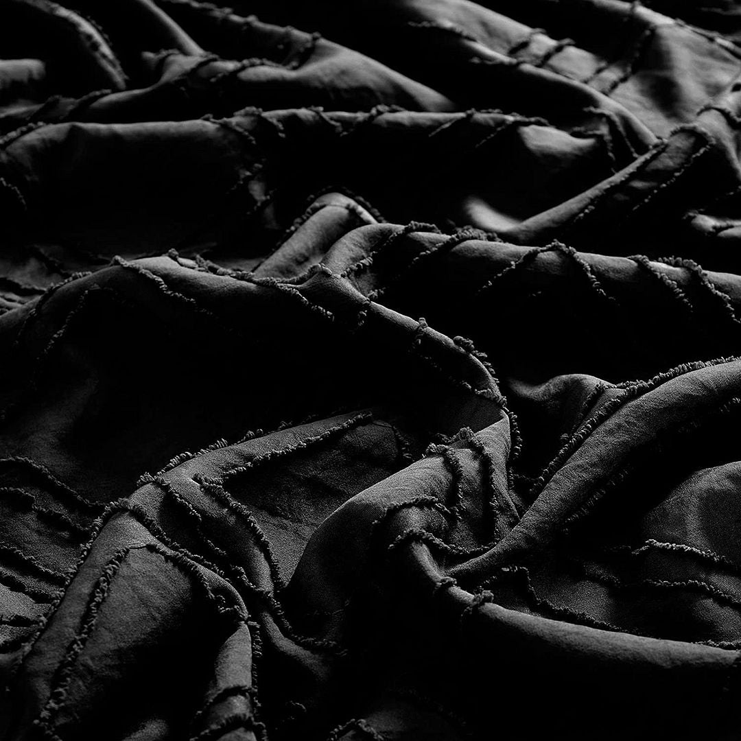 Tufted Textured Jacquard King Size Black Duvet Quilt Cover Set