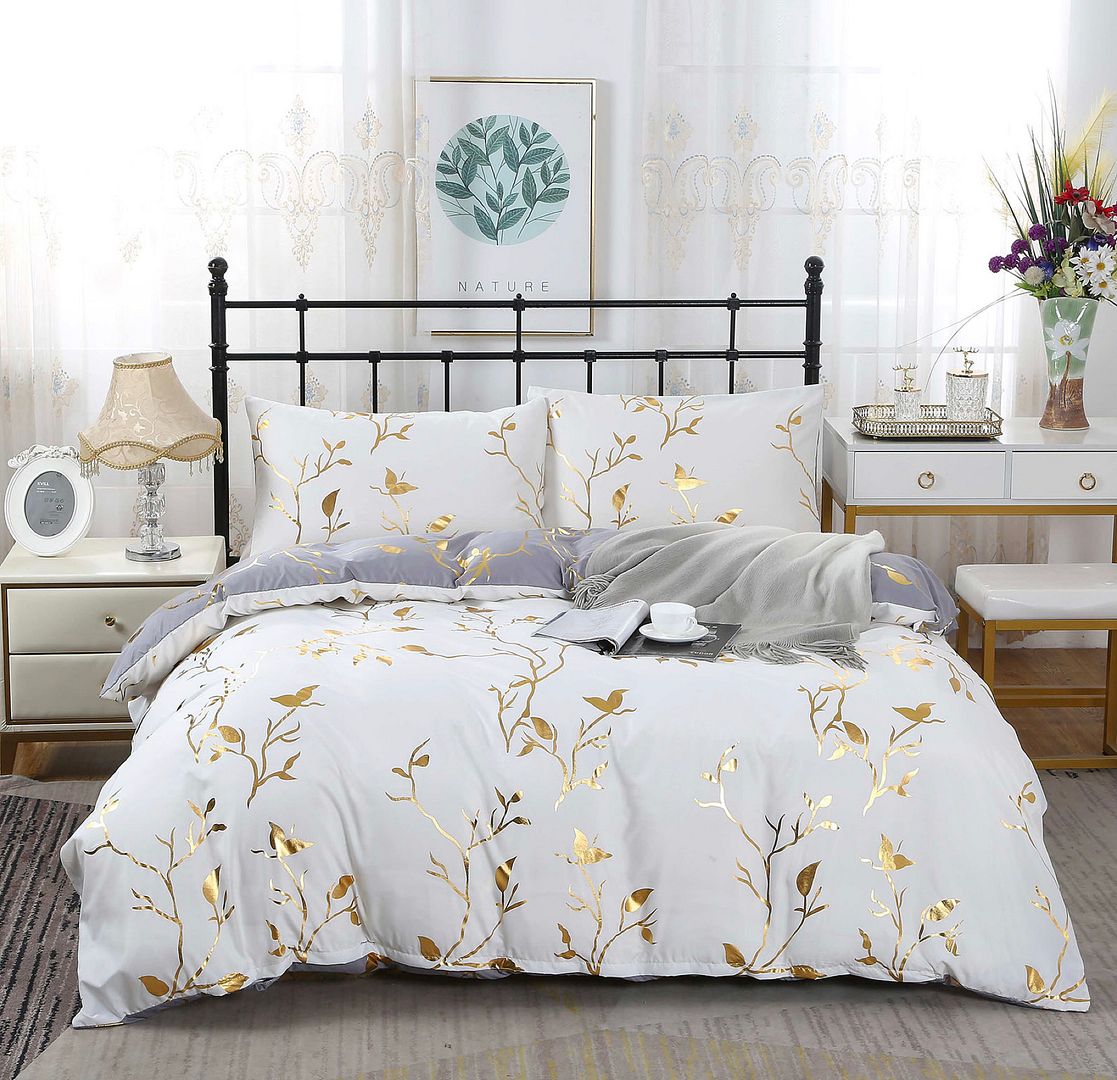 Reversible Design Grey King Size Bed Quilt/Duvet Cover Set