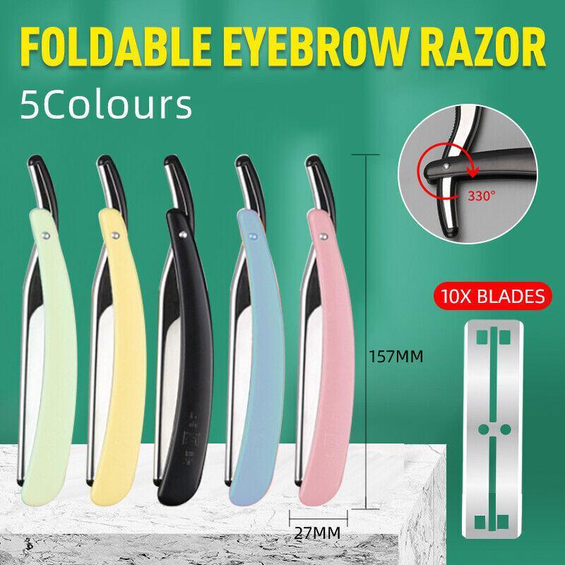 Old Shaver Razor Eyebrow Knife Folding Manual Shaver Holder Home Salon Tool Au - 10PCS Blades