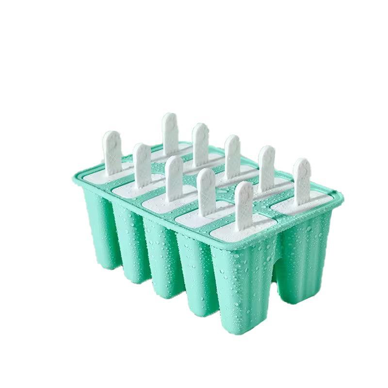 Silicone Ice Cream Mould Block Frozen Molds Icy Pole Jelly Popsicle - Blue-10Grid