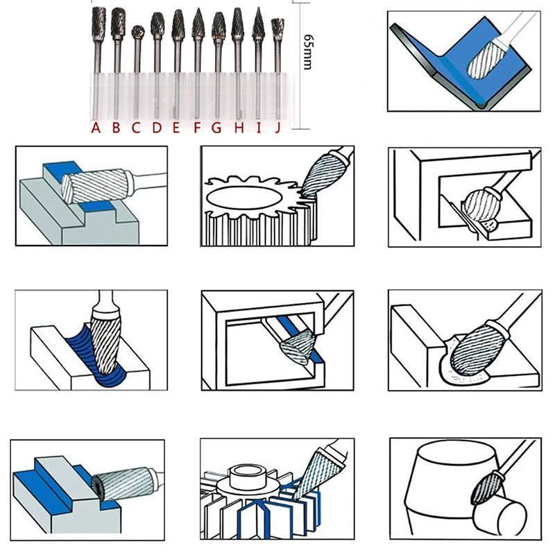 10PCS Tungsten Carbide Rotary Burr Set for Rotary Tools and Dremel - Blue Box