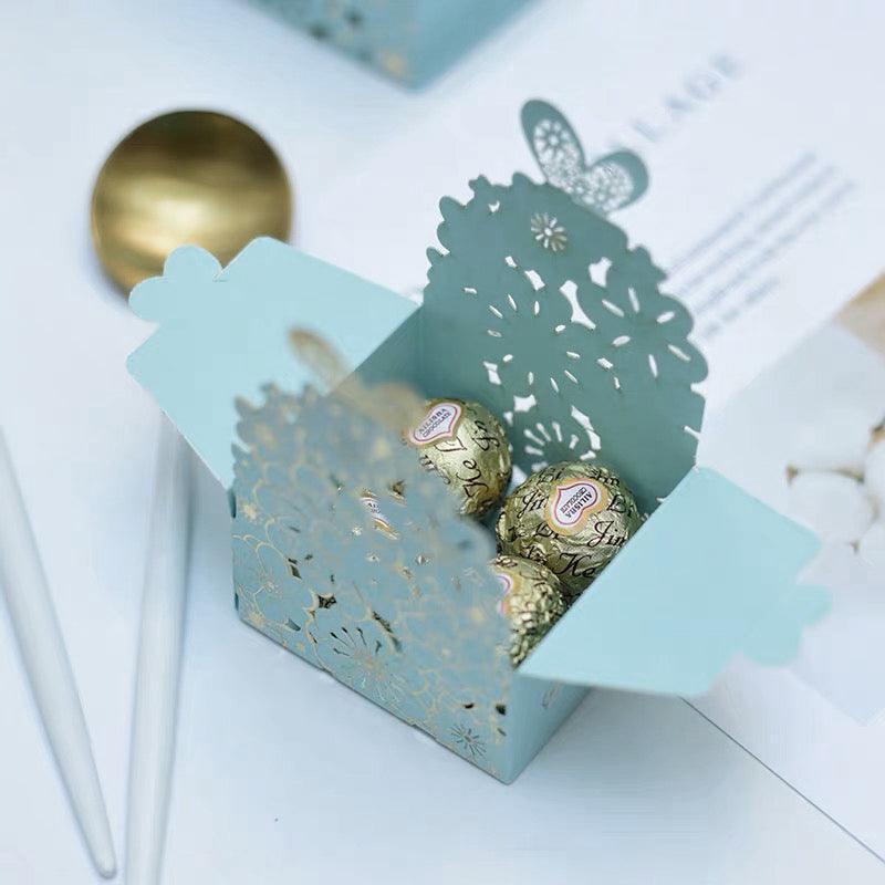 Laser Cut Wedding Favour Candy Gift Boxes Party Decoration Floral Design 12 Pack - Pink