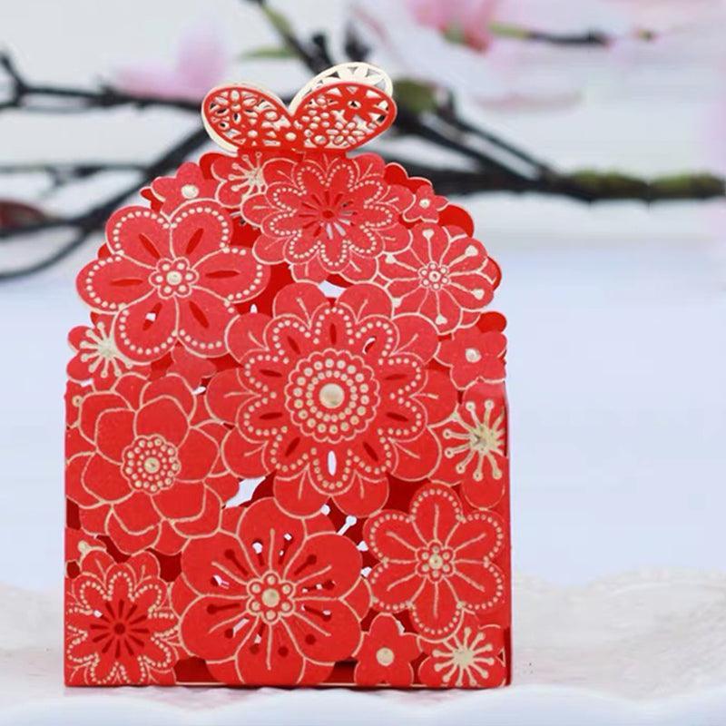 Laser Cut Wedding Favour Candy Gift Boxes Party Decoration Floral Design 12 Pack - Pink