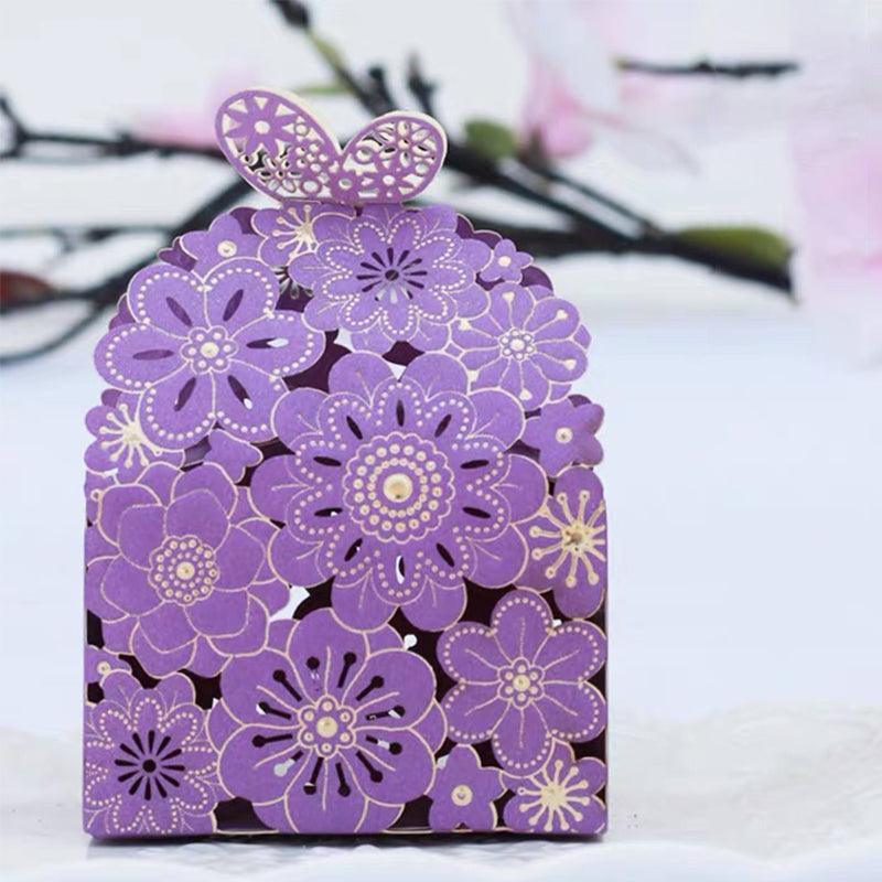 Laser Cut Wedding Favour Candy Gift Boxes Party Decoration Floral Design 12 Pack - Red