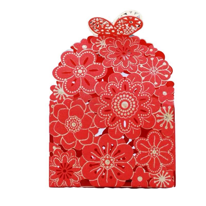 Laser Cut Wedding Favour Candy Gift Boxes Party Decoration Floral Design 12 Pack - Red