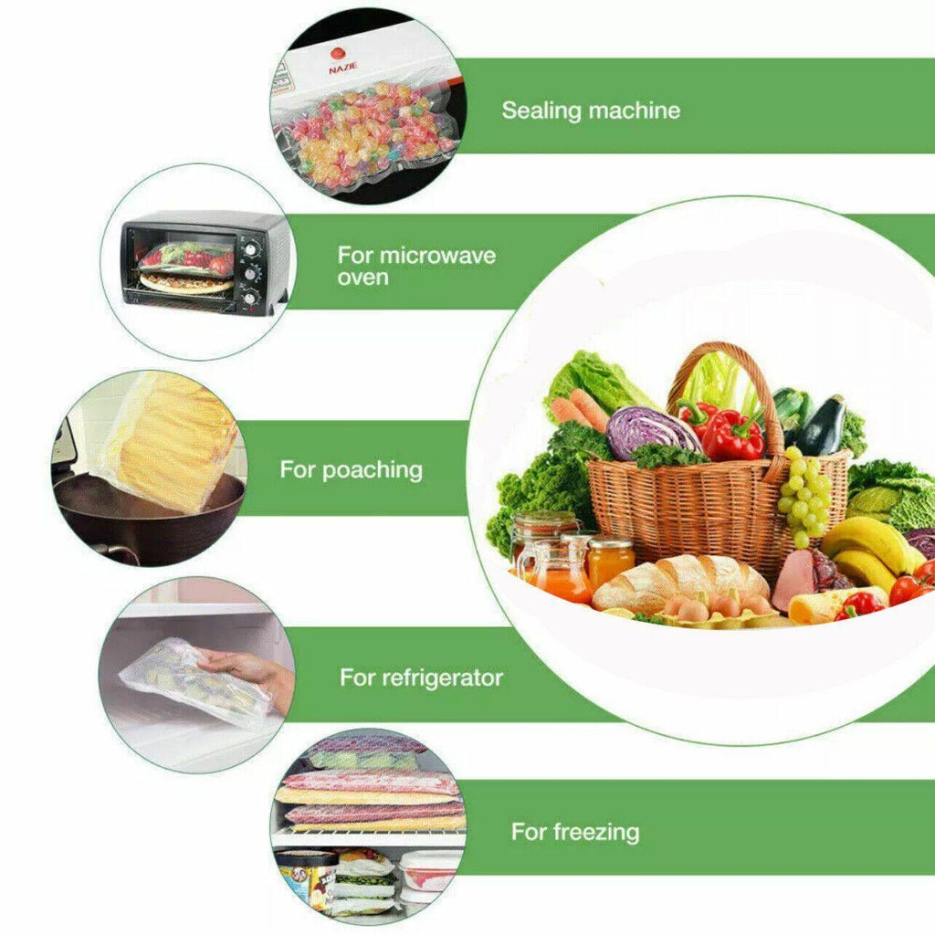 100pcs Vacuum Food Sealer Bags Precut BPA Free Commercial Grade Storage Saver - 15x25cm-