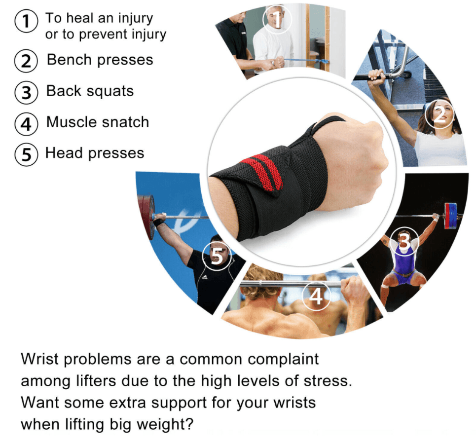 Aolikes Weight Lifting Gym Muscle Training Wrist Support Straps Wraps Hand - Black+Red