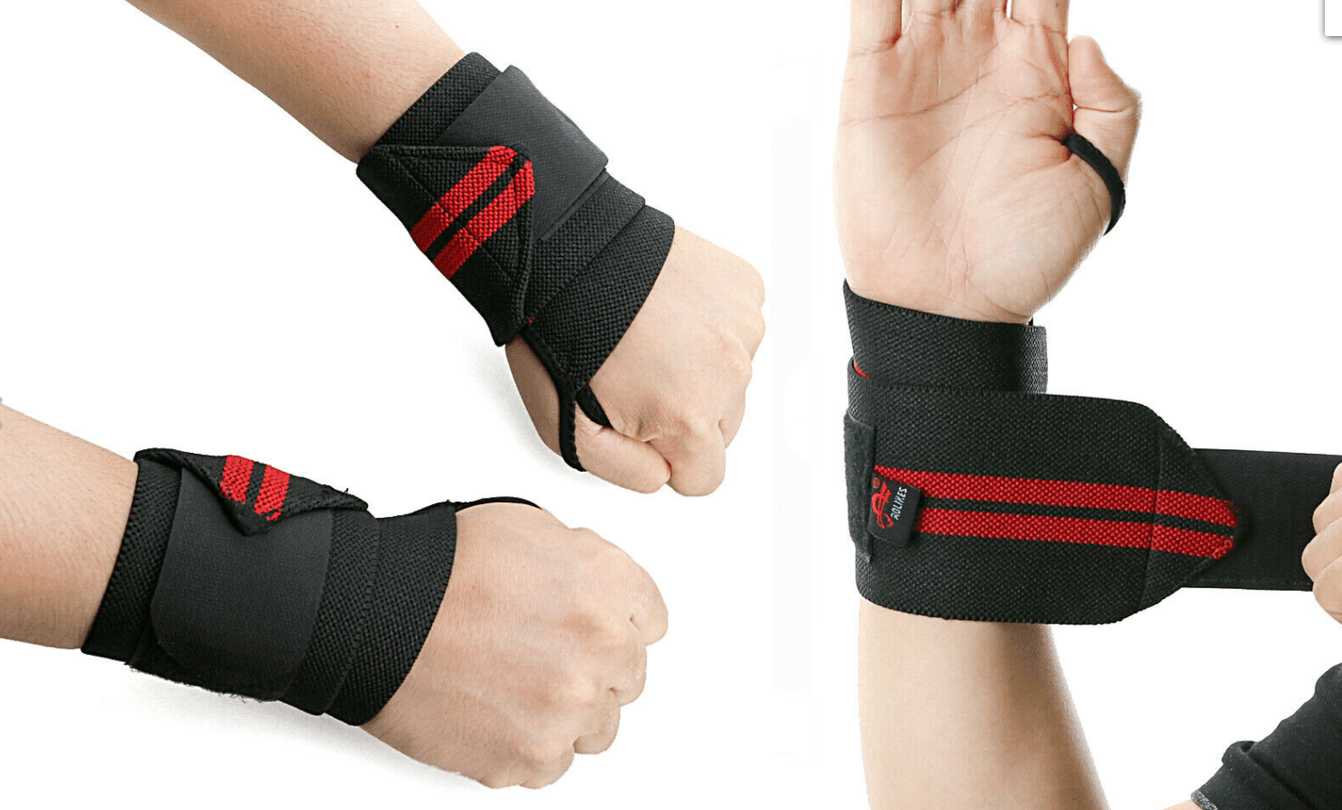 Aolikes Weight Lifting Gym Muscle Training Wrist Support Straps Wraps Hand - Black+Red