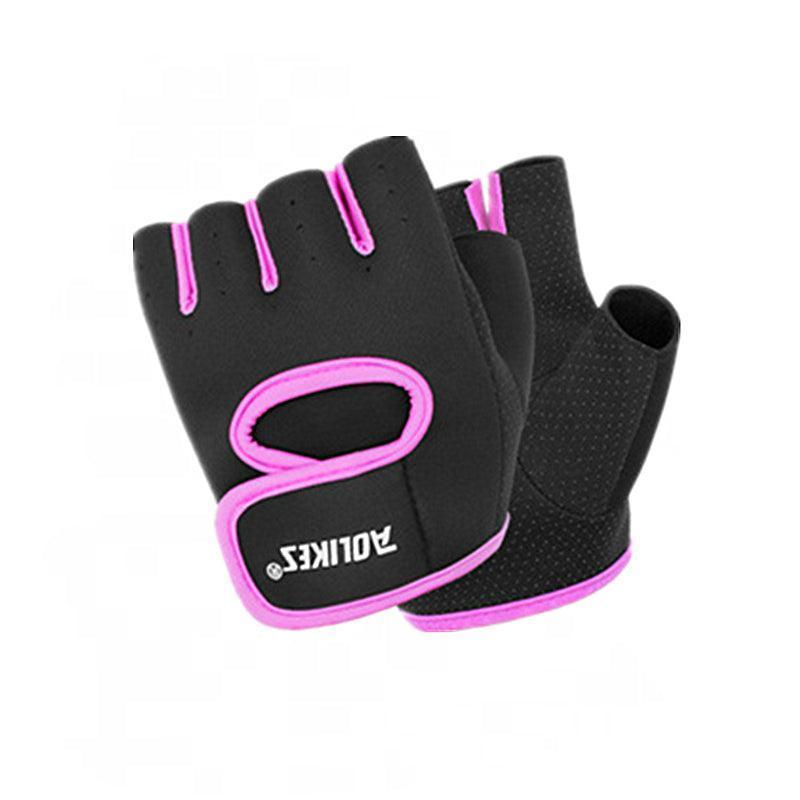M Size Sports Gloves Weight Lifting Exercise Training Workout Bike Riding Men Women - Black+Pink