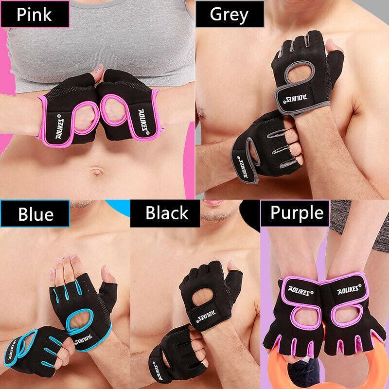 L Size Aolikes Sports Gloves Weight Lifting Exercise Training Workout Bike Riding - Black+Blue