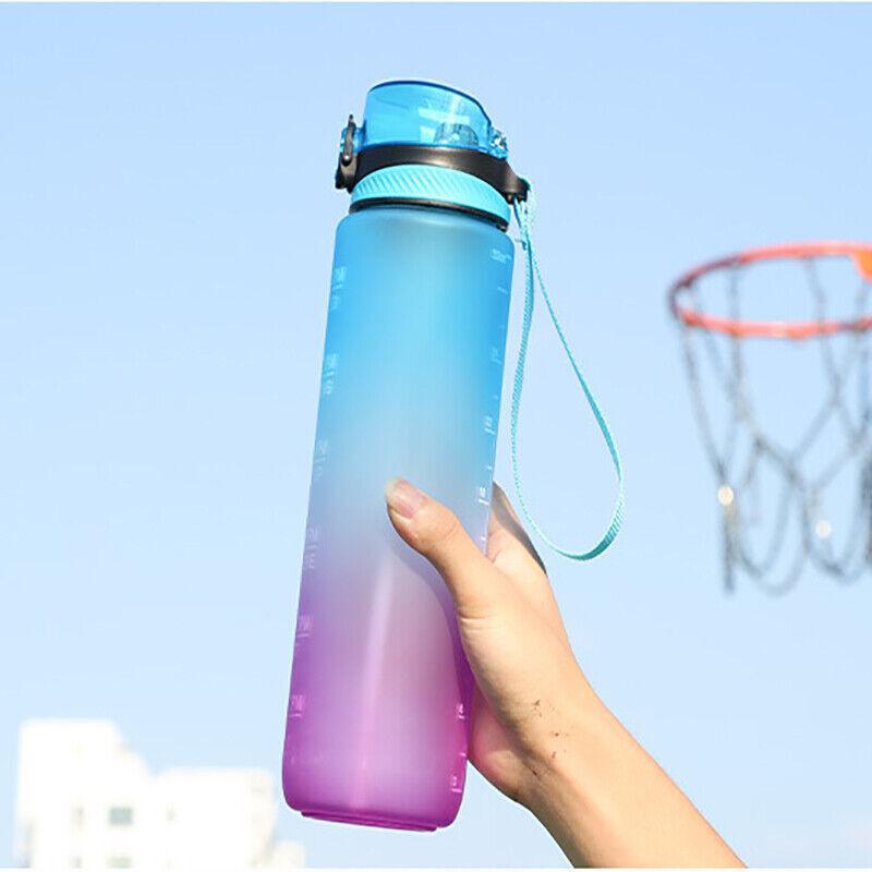 1L Water Bottle Motivational Drink Flask With Time Markings Bpa Free Sport Gym - Grey