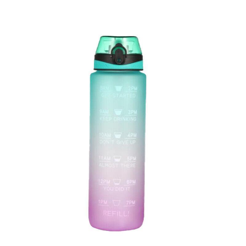 1L Water Bottle Motivational Drink Flask With Time Markings Bpa Free Sport Gym - Pink+Purple