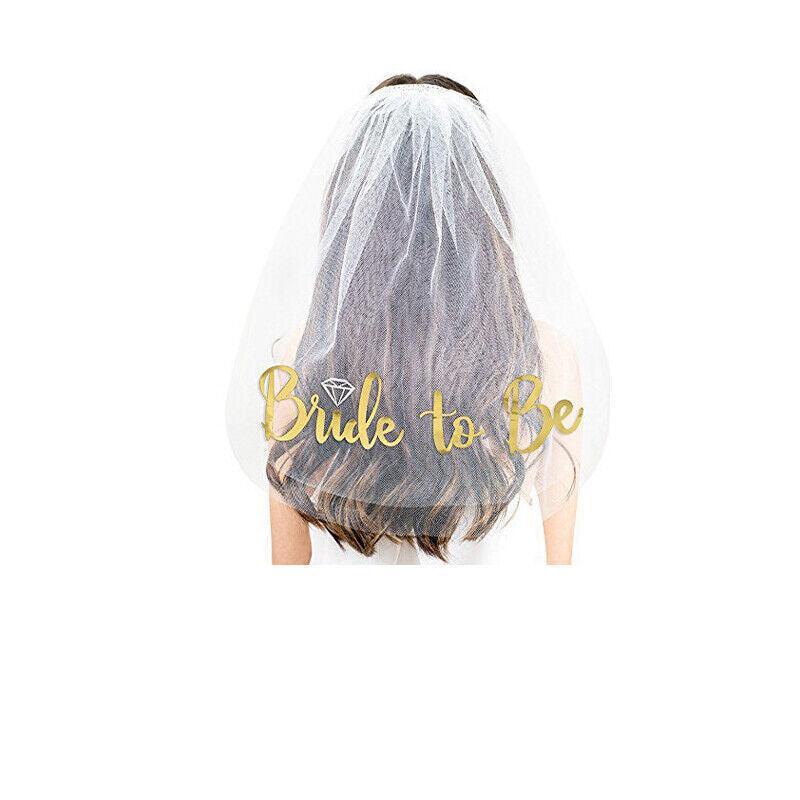 Bride To Be Hen Veil Sash Tiara Hens Night Bridal Shower Kitchen Tea Accessories - Plain Veil