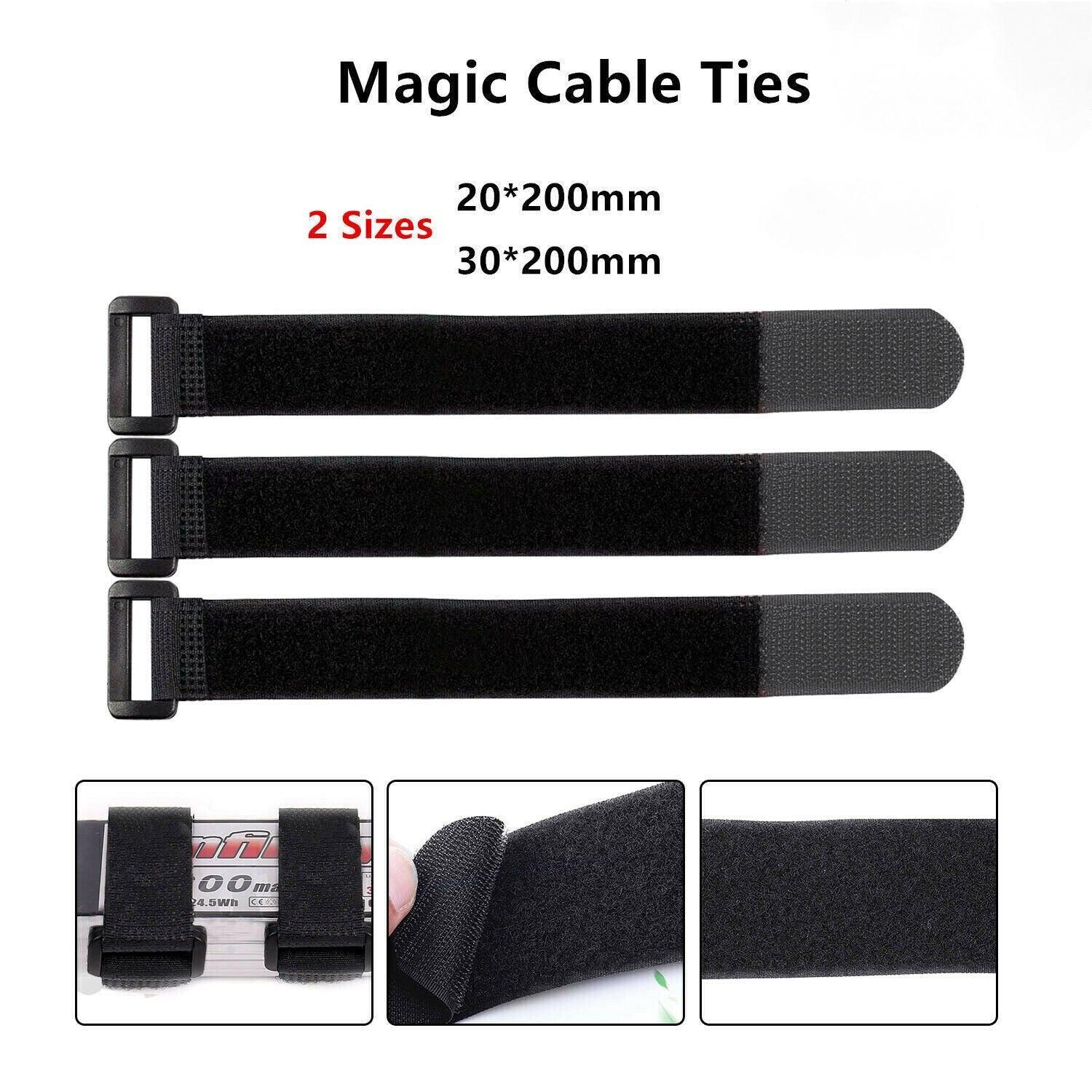 Magic Cable Ties Reusable Winder Coded Organiser Cords Hook Loop Black - 20*300mm  20PCS