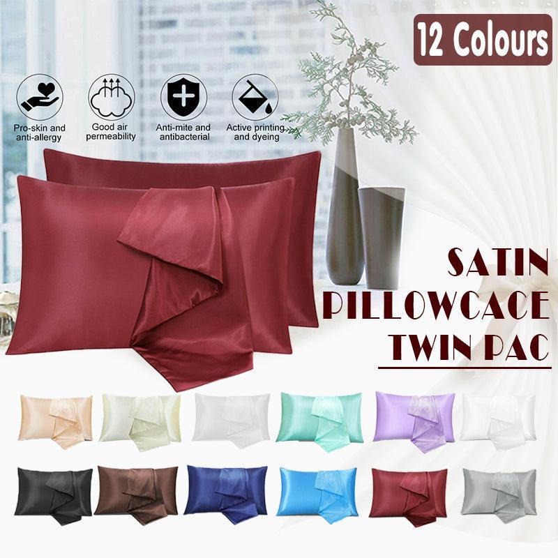 2 Pack Satin Pillowcases Luxury Soft Cushion Covers Bedroom Home Decor - Light Purple