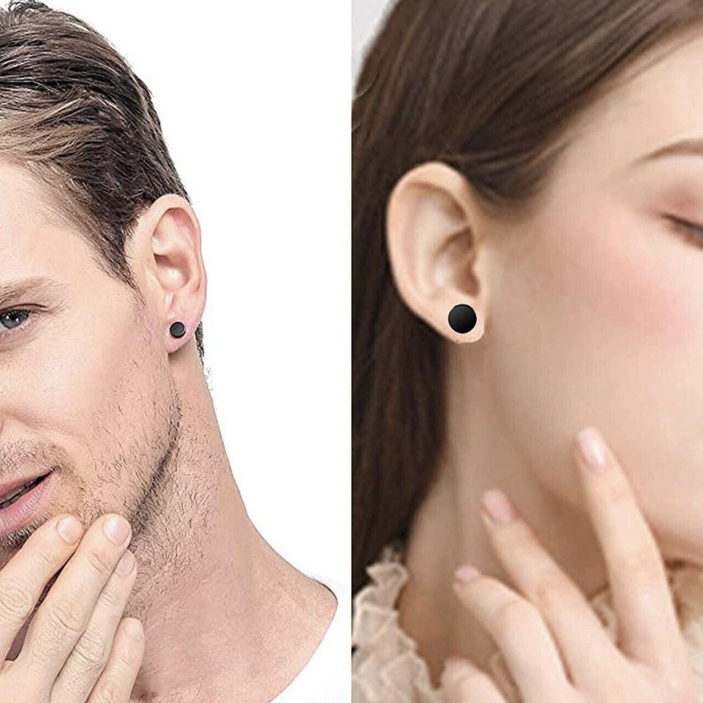 Pair Black Flat Round Barbell Plug Stud Earrings Stainless Steel Mens Gym 4-12Mm - 10mm
