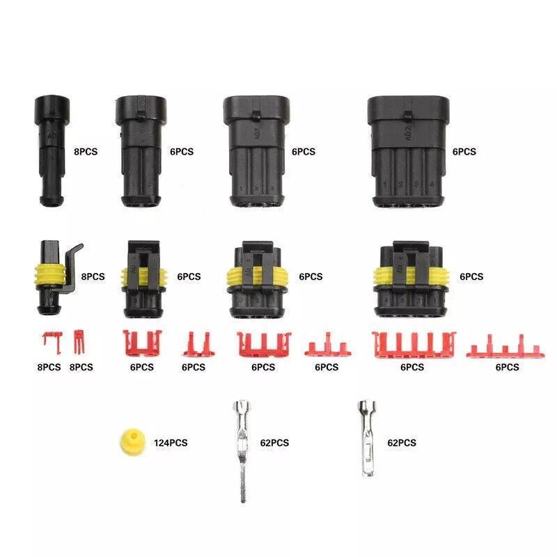 352PCS 12V Waterproof Electrical Wire Connector Plug Terminal Kit 1/2/3/4 Pin