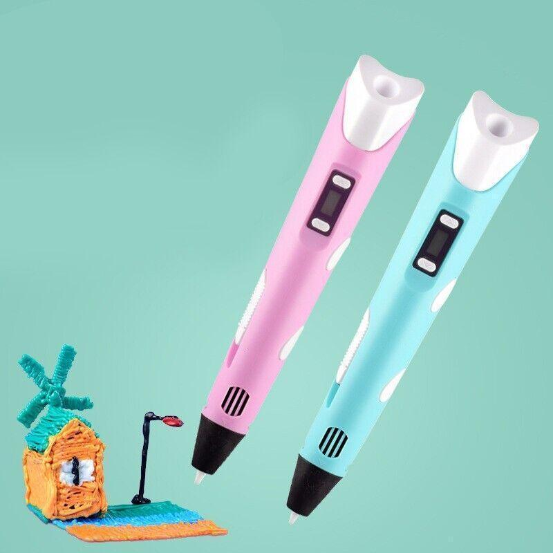 3D Printing Pen Drawing Pen Printer + LCD Screen + USB + 3 Free Filaments Gift - Pink