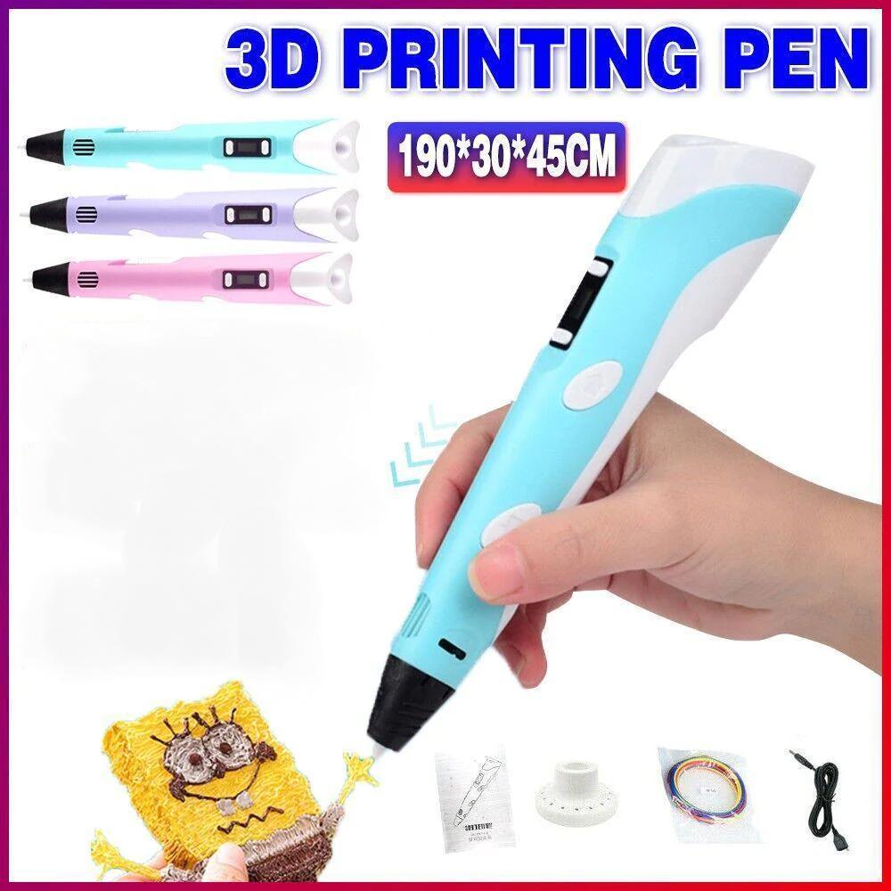3D Printing Pen Drawing Pen Printer + LCD Screen + USB + 3 Free Filaments Gift - Purple