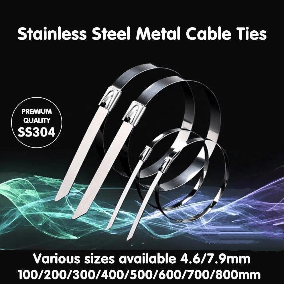 20X Stainless Steel Cable Ties S304 Marine Grade Zip Strap Locking Wrap 100-800Mm - 7.9*200mm
