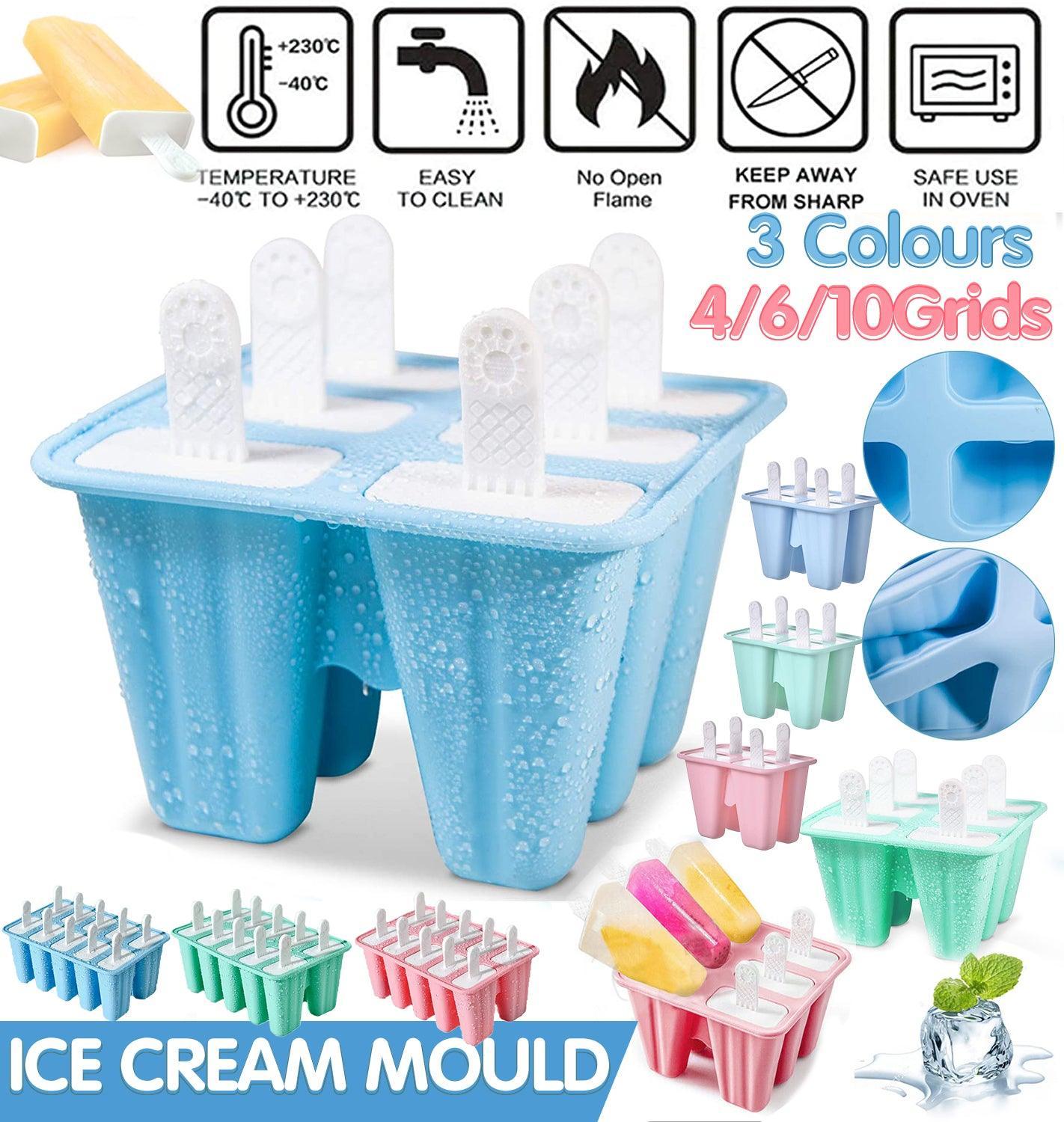 Silicone Ice Cream Mould Block Frozen Molds Icy Pole Jelly Popsicle - Blue-4Grid