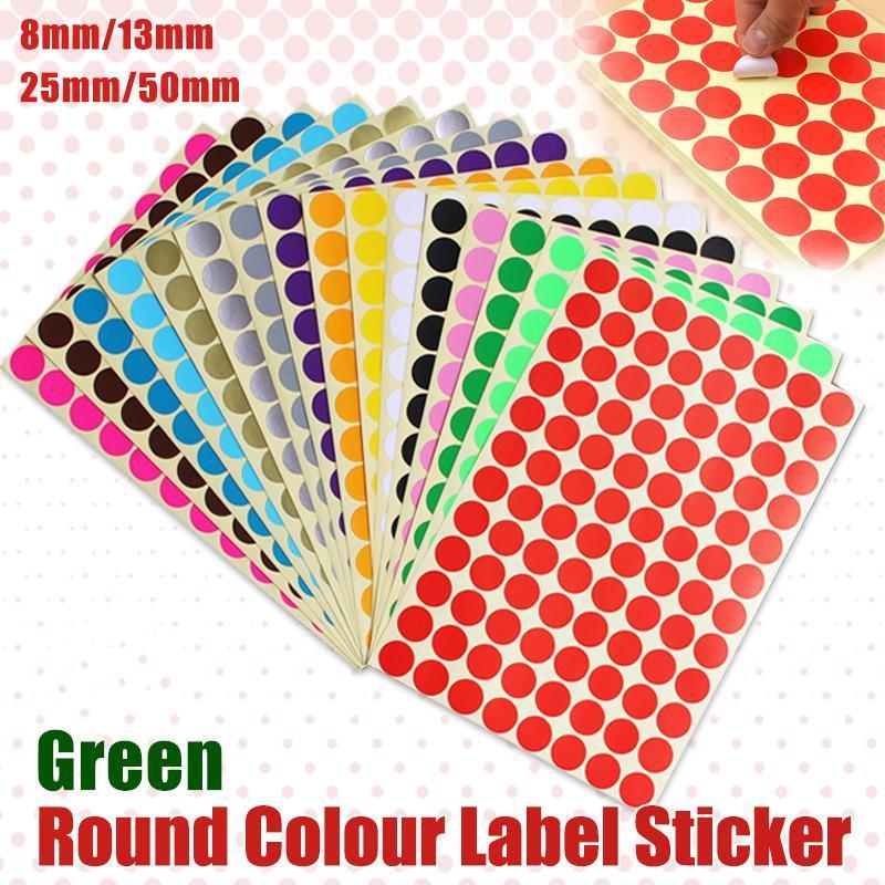 8/13/25/50mm Colour Sticker Dots Adhesive Round Labels Circular Scrapbooking Green - 25mm 40 Dots - 5 Sheets