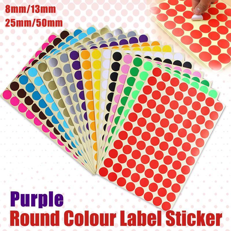 8/13/25/50mm Colour Sticker Dots Adhesive Round Labels Circular Scrapbooking Purple - 50mm 8 Dots - 5 Sheets