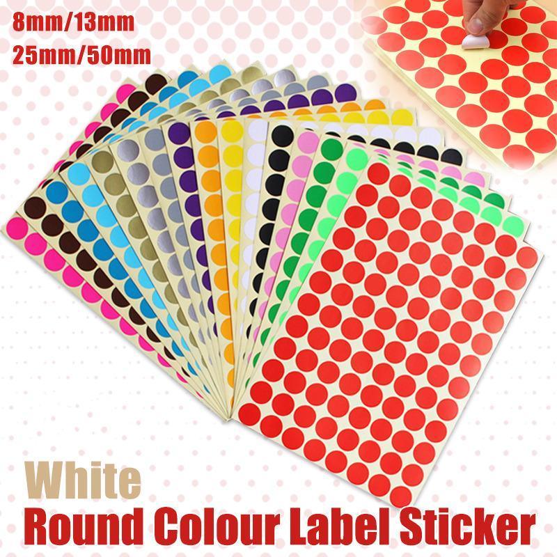 8/13/25/50mm Colour Sticker Dots Adhesive Round Labels Circular Scrapbooking White - 8mm 260 Dots - 5 Sheets