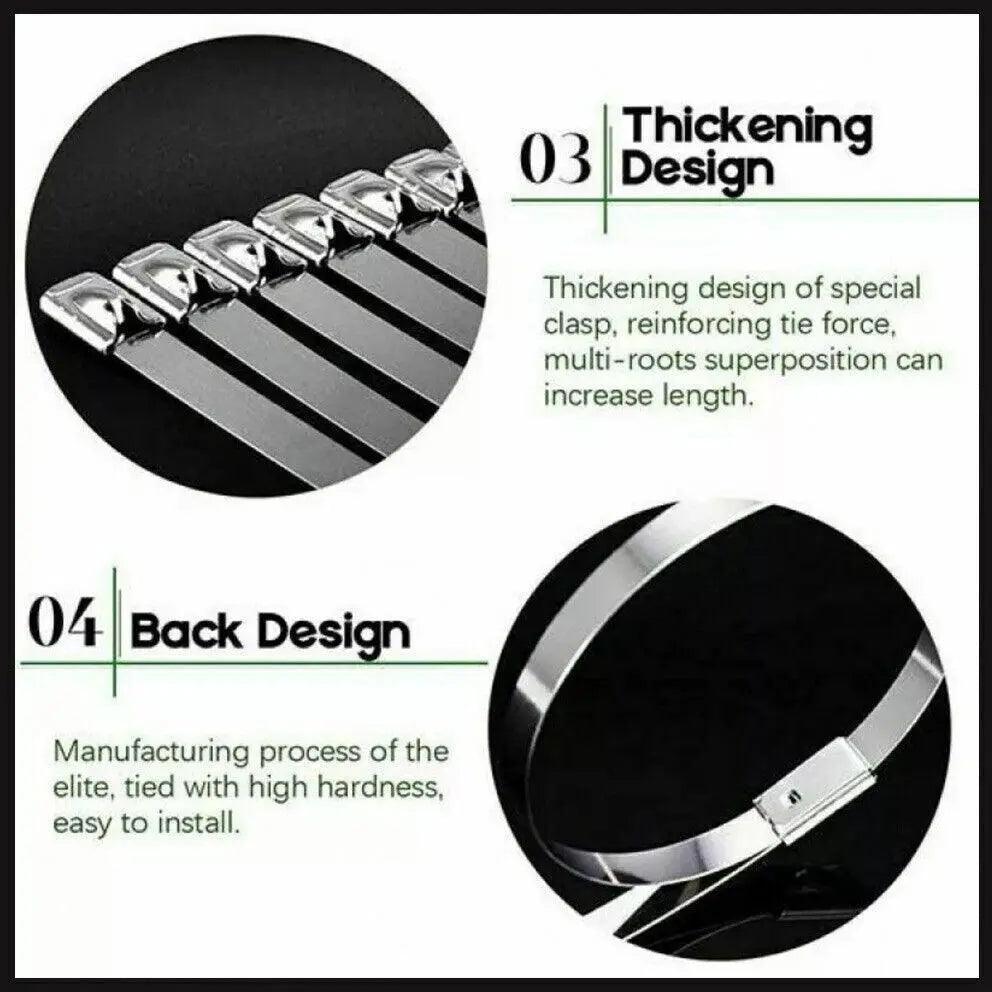 20X Stainless Steel Cable Ties S304 Marine Grade Zip Strap Locking Wrap 100-800Mm - 4.6*150mm