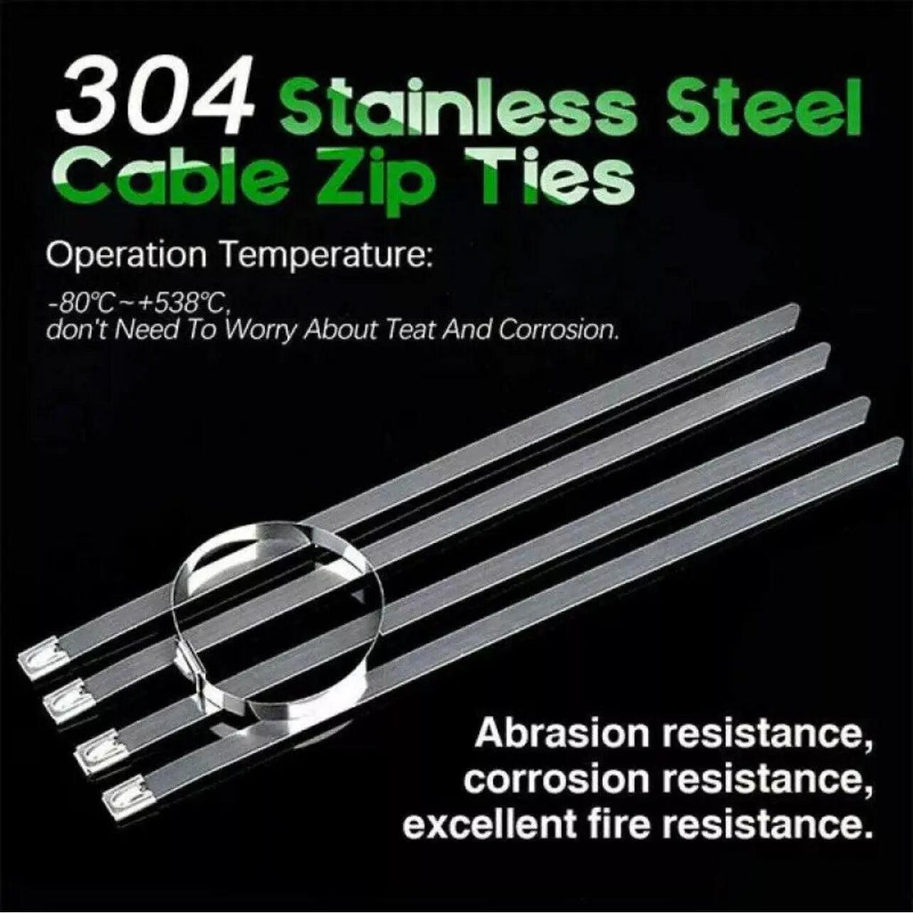 20X Stainless Steel Cable Ties S304 Marine Grade Zip Strap Locking Wrap 100-800Mm - 4.6*150mm