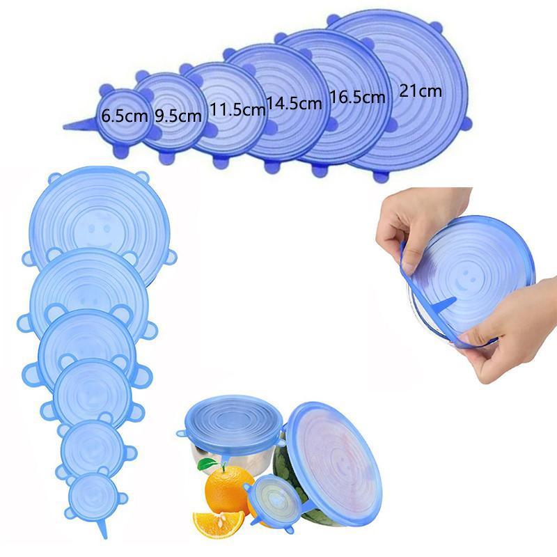 6PCS Stretch Reusable Silicone Food Saver Cover Seal Insta Lids Bowl Wraps - Green