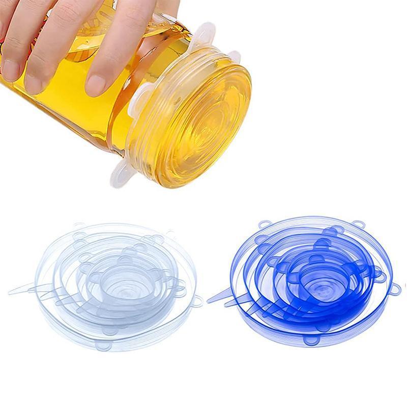 6PCS Stretch Reusable Silicone Food Saver Cover Seal Insta Lids Bowl Wraps - White