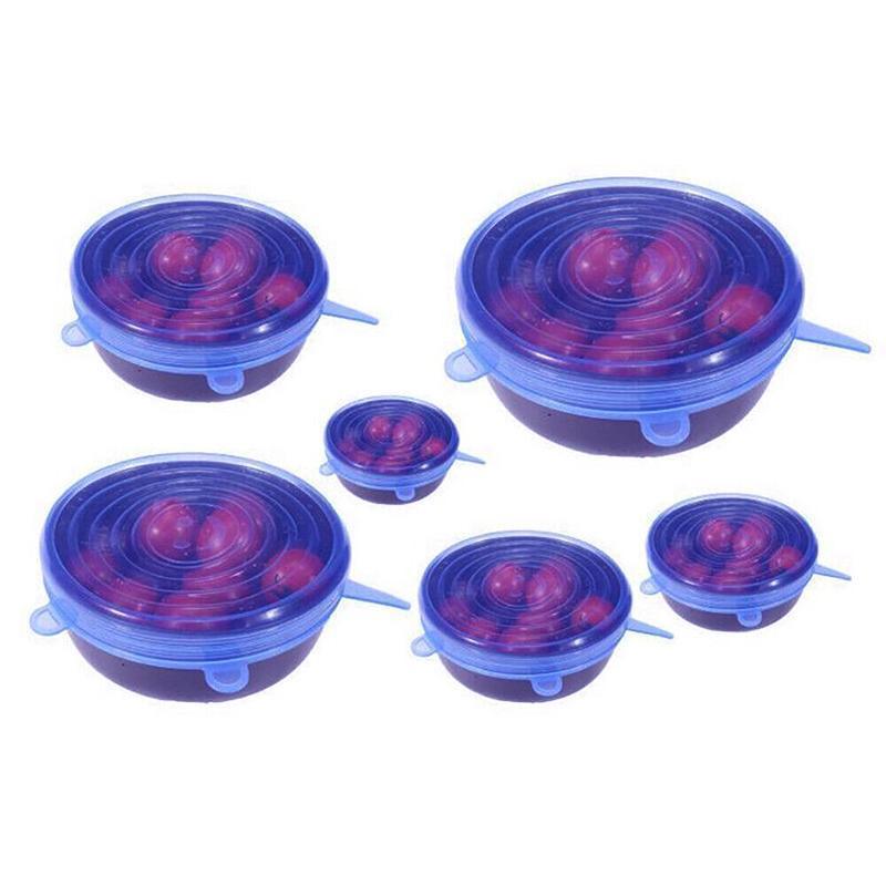 6PCS Stretch Reusable Silicone Food Saver Cover Seal Insta Lids Bowl Wraps - Yellow