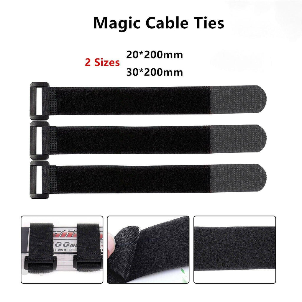 Magic Cable Ties Reusable Winder Coded Organiser Cords Hook Loop Black - 20*200mm  10PCS