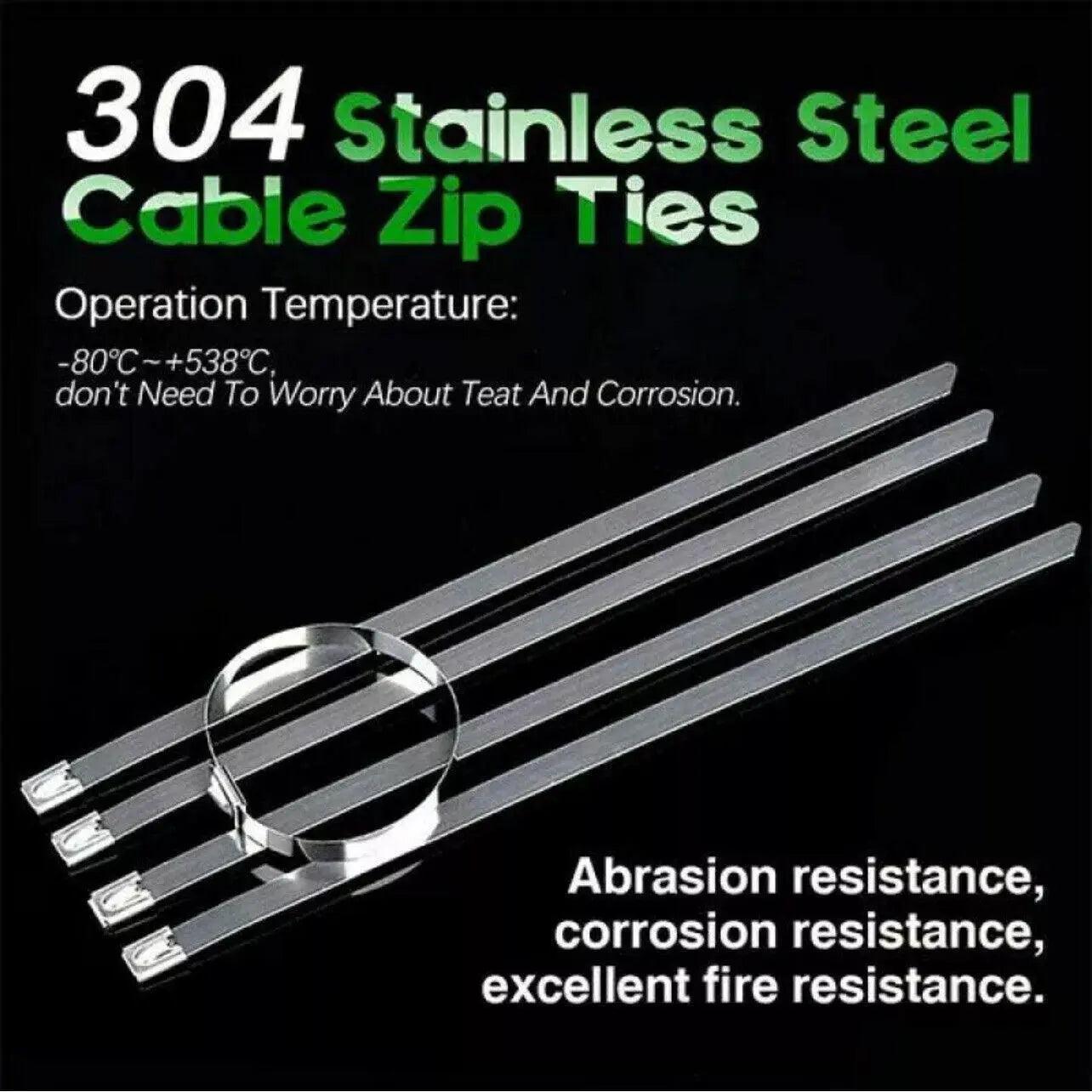 20X Stainless Steel Cable Ties S304 Marine Grade Zip Strap Locking Wrap 100-800Mm - 4.6*300mm