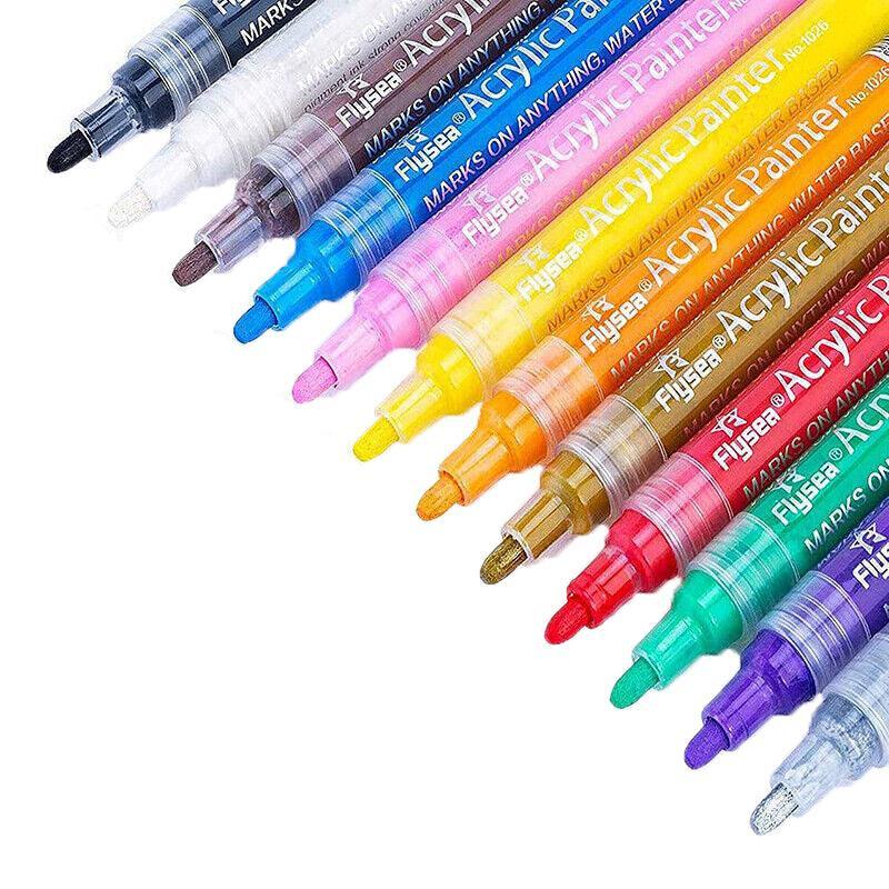 Flysea 12-80 Colours Acrylic Paint Pens Painting Stone Ceramic Glass Marker2-3Mm - 80-Colour Set