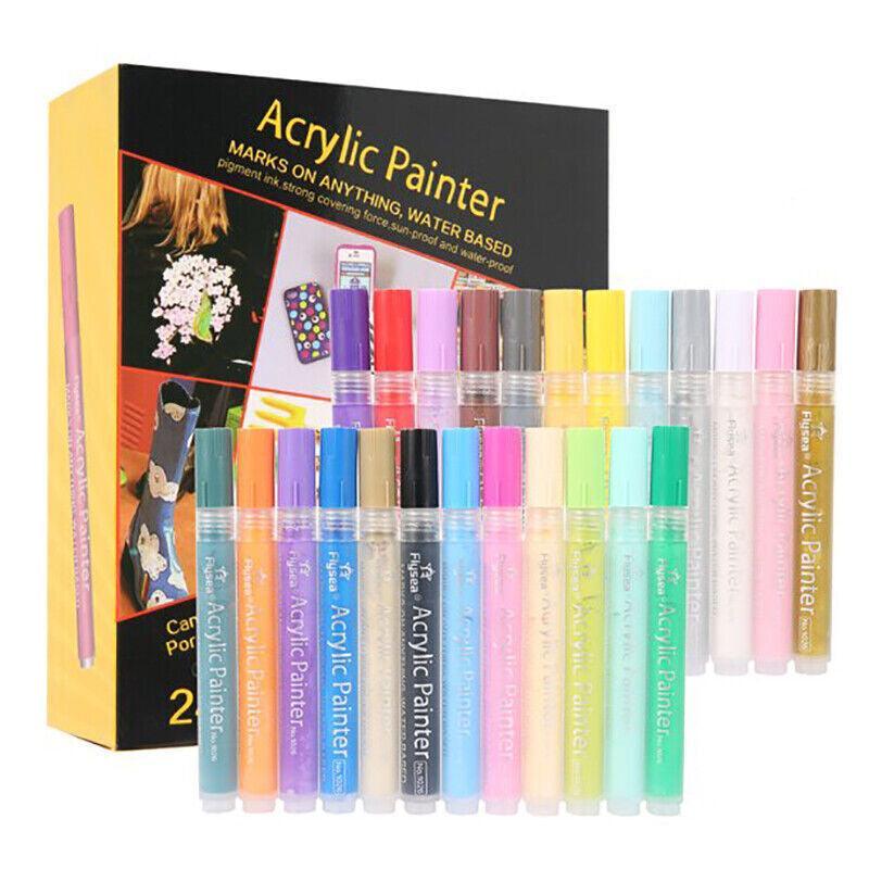 Flysea 12-80 Colours Acrylic Paint Pens Painting Stone Ceramic Glass Marker2-3Mm - 80-Colour Set