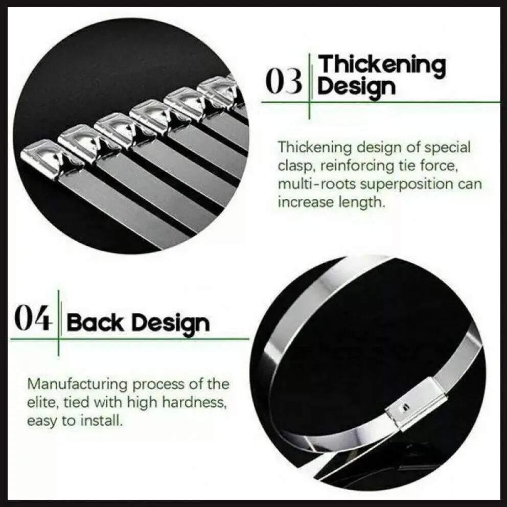 100x Stainless Steel Cable Ties SS304 Marine Grade Zip Strap Locking Wrap 100-800mm - 4.6*150mm