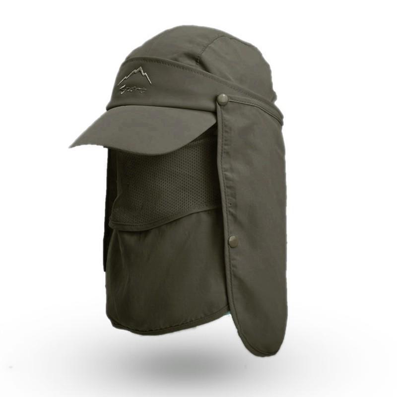 Unisex Face Neck Flap Hat Wide Brim Cap Hiking Fishing Sun Protection Outdoor - Dark Grey
