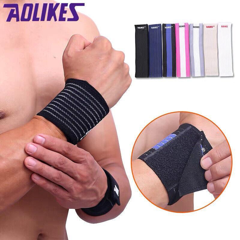 Aolikes Wrist Brace Elastic Bandage Support Sport Gym Wrap Fitness Wristband - Black+Blue