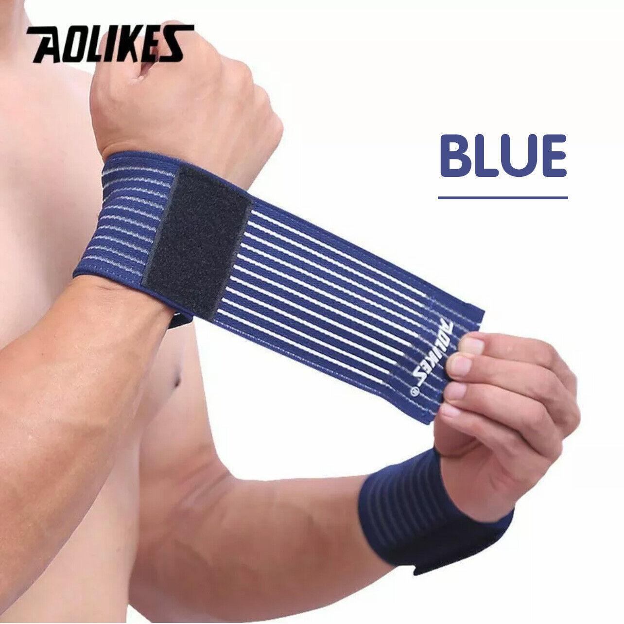 Aolikes Wrist Brace Elastic Bandage Support Sport Gym Wrap Fitness Wristband - Black+Blue