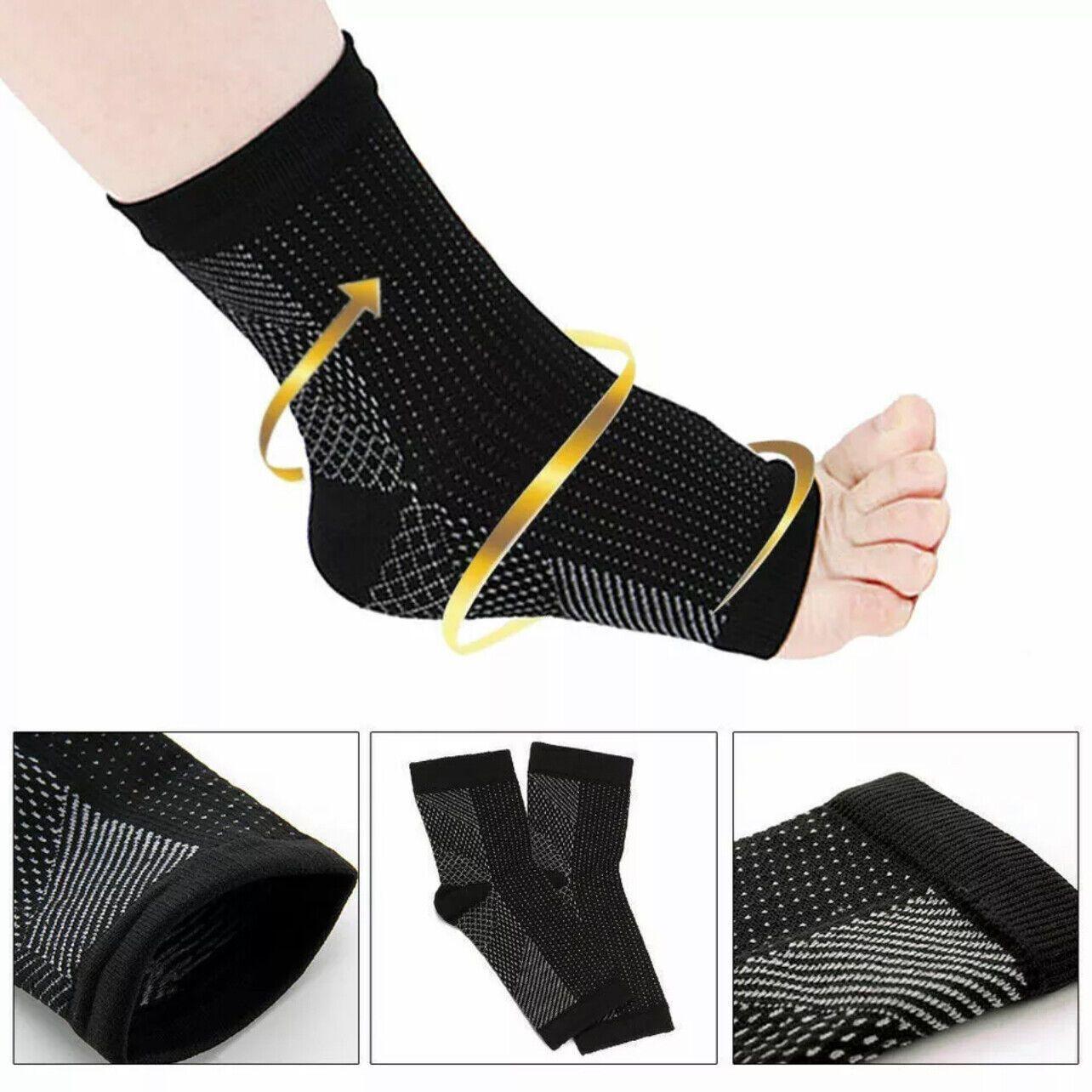 Foot Sleeve Plantar Fasciitis Compression Socks Achy Swelling Heel Ankle Black&Orange - L/XL