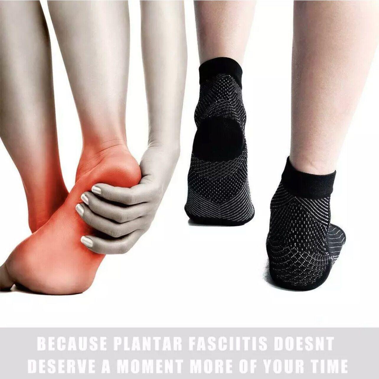 Foot Sleeve Plantar Fasciitis Compression Socks Achy Swelling Heel Ankle Black&Orange - L/XL